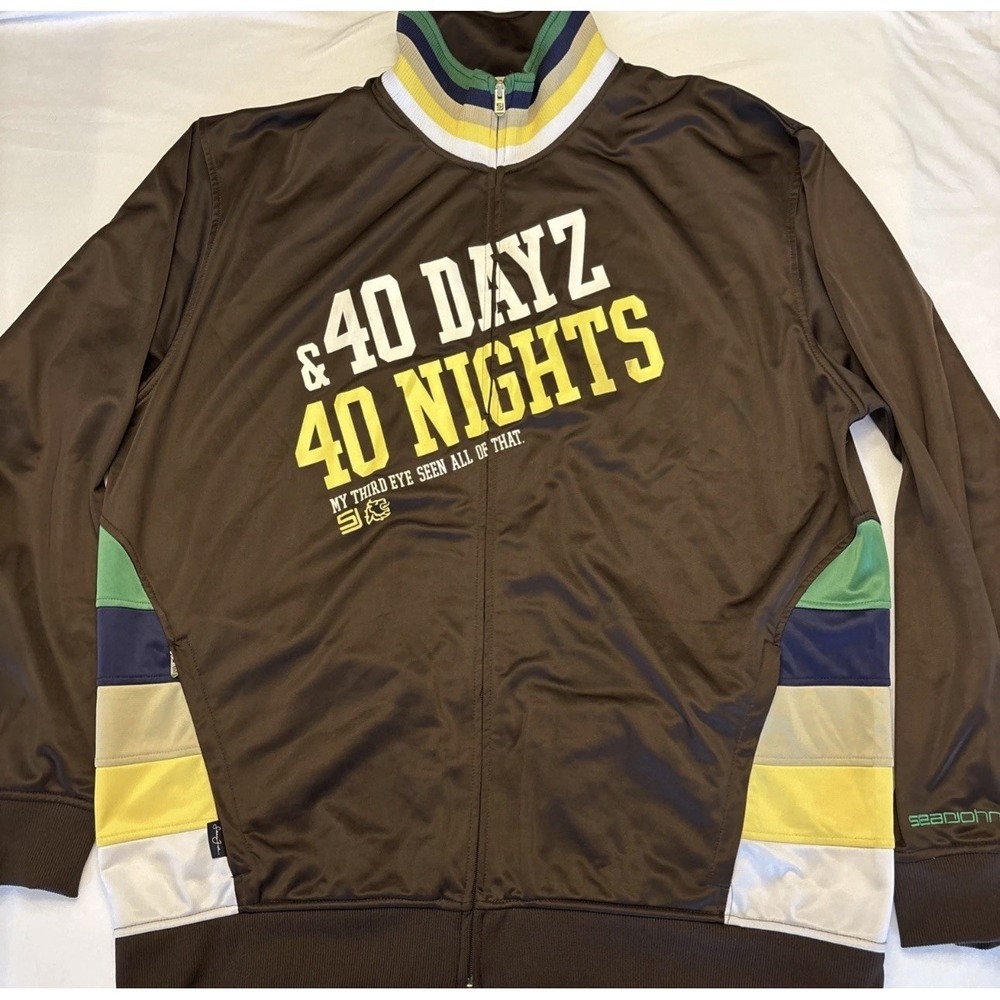 Sean John Full Zip Varsity Jacket Y2K Brown 40 Dayz 40 Nights Mens 3X Streetwear